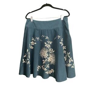 Talbots Floral Corduroy A-Line Skirt Embroidered Beaded Teal Cottage Size 16